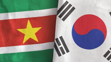 Güney Kore ve Surinam iki bayraklı tekstil kumaşı 3D