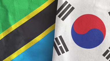 Güney Kore ve Tanzanya 'da iki bayraklı kumaş 3D.
