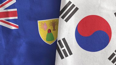 Güney Kore, Türkler ve Caicos Adaları. İki bayraklı tekstil kumaşı.