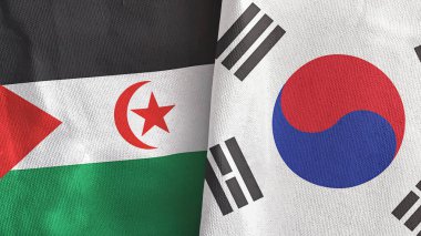 Güney Kore ve Batı Sahra 2 bayraklı tekstil kumaşı 3D