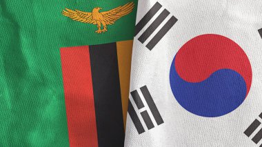 Güney Kore ve Zambiya 'da iki bayraklı kumaş 3D.