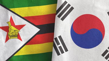 Güney Kore ve Zimbabwe iki bayraklı tekstil kumaşı.