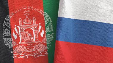 Rusya ve Afganistan 'da iki bayrak, tekstil kumaşı 3D.