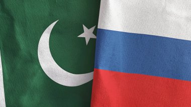 Rusya ve Pakistan iki bayraklı tekstil kumaşı 3D