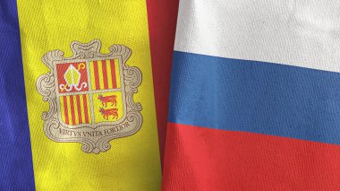 Rusya ve Andorra 'nın iki bayrağı tekstil kumaşı 3D.