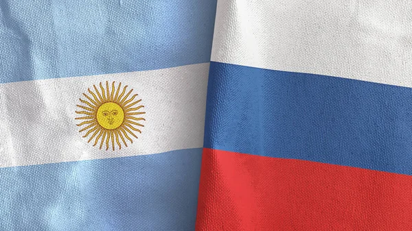 Russia and Argentina two flags textile cloth 3D rendering — Stock Photo, Image