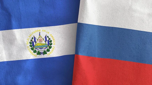 Rusia y El Salvador dos banderas de tela textil 3D renderizado — Foto de Stock