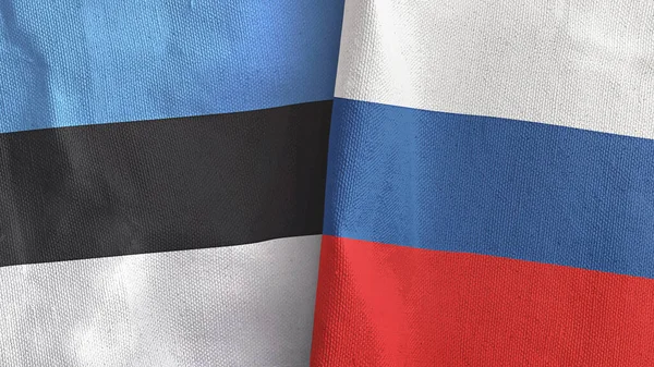 Rusia y Estonia dos banderas de tela textil representación 3D — Foto de Stock