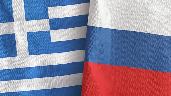 Russia and Greece two flags textile cloth 3D rendering
