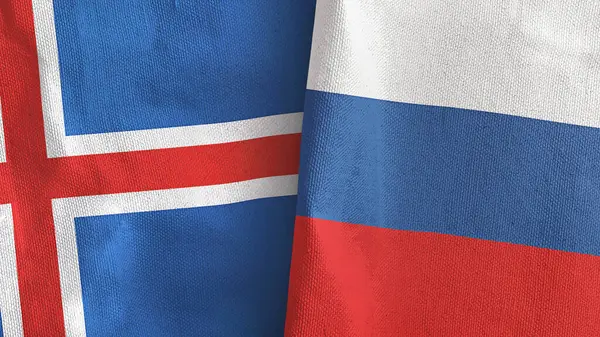 Russia and Iceland two flags textile cloth 3D rendering — стокове фото