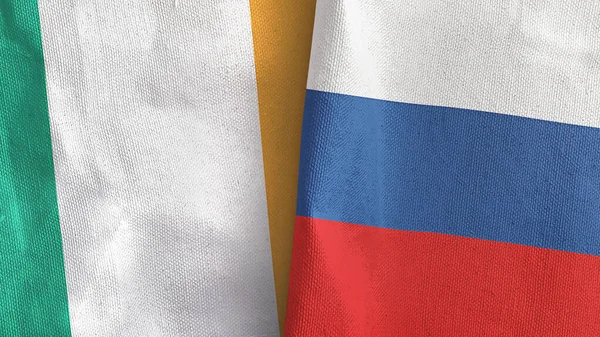 Russia and Ireland two flags textile cloth 3D rendering — Stock Photo, Image