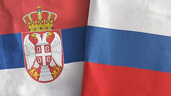 Russia and Serbia two flags textile cloth 3D rendering — Stock Photo, Image