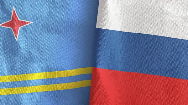 Rusia y Aruba dos banderas de tela textil representación 3D — Foto de Stock