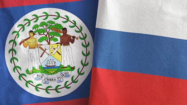 Rusia y Belice dos banderas de tela textil representación 3D — Foto de Stock