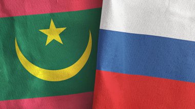 Rusya ve Moritanya iki bayraklı tekstil kumaşı 3D