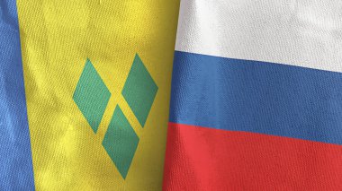 Rusya ve Saint Vincent ve Grenadines iki bayraklı tekstil kumaşı 3D