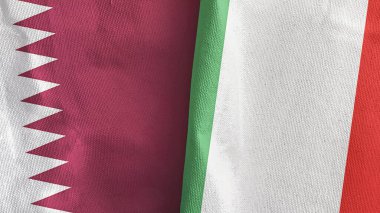 İtalya ve Katar iki bayraklı tekstil kumaşı 3D rendeleme