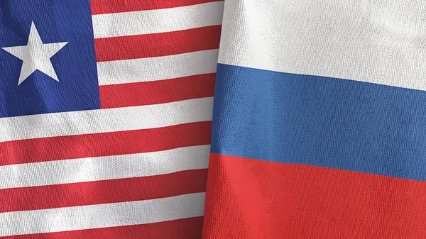 Russia and Liberia two flags textile cloth 3D rendering — Stock Photo, Image