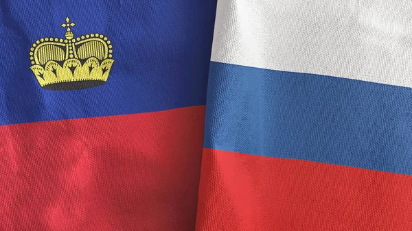 Rusia y Liechtenstein dos banderas de tela textil 3D renderizado — Foto de Stock