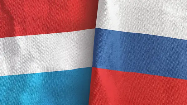 ロシアとルクセンブルクの2つのフラグ繊維布3Dレンダリング — ストック写真
