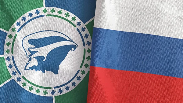Rusia y Martinica dos banderas de tela textil 3D renderizado — Foto de Stock