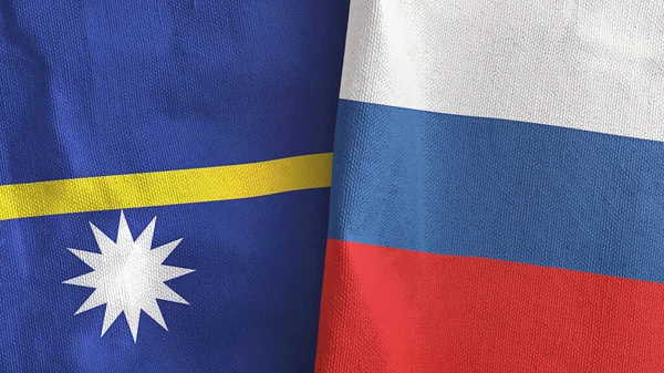 Rusia y Nauru dos banderas de tela textil representación 3D — Foto de Stock