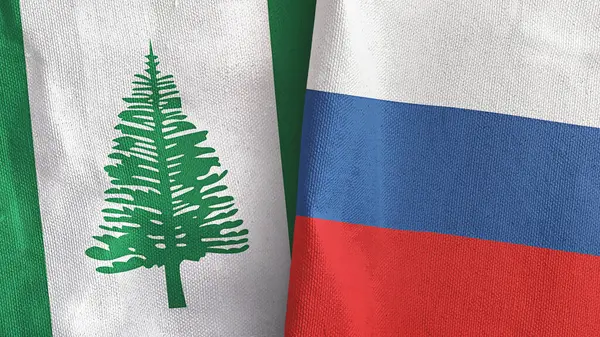 Rusia y Norfolk Island dos banderas de tela textil 3D renderizado — Foto de Stock