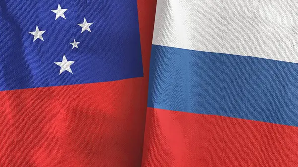 Rusia y Samoa dos banderas de tela textil representación 3D — Foto de Stock