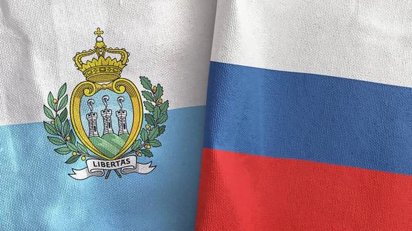Rusia y San Marino dos banderas de tela textil 3D renderizado — Foto de Stock