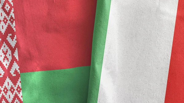 Italia e Bielorussia due bandiere tessuto 3D rendering — Foto Stock