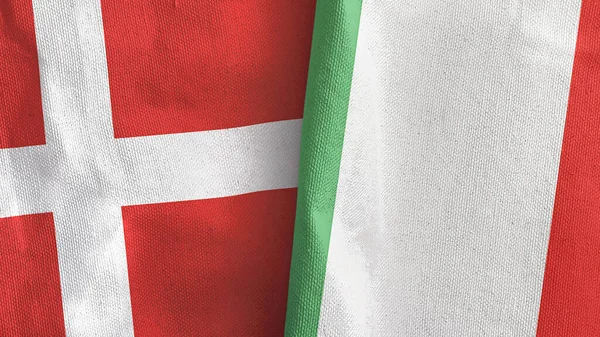 Italia y Dinamarca dos banderas de tela textil representación 3D —  Fotos de Stock