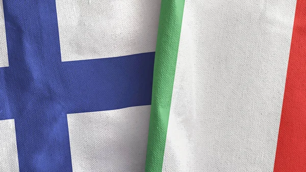 Włochy i Finlandia dwie flagi tkaniny tekstylne 3D rendering — Zdjęcie stockowe