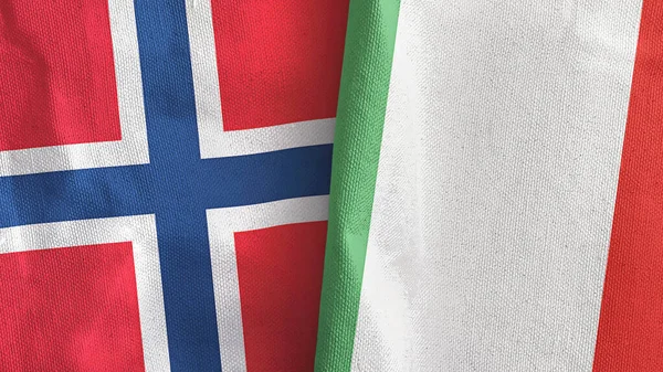 Italia y Noruega dos banderas de tela textil representación 3D — Foto de Stock