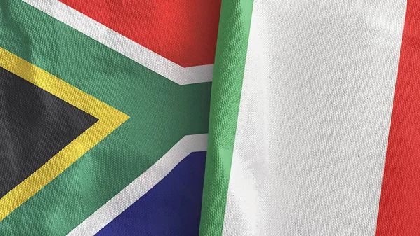 Italia y Sudáfrica dos banderas de tela textil 3D renderizado — Foto de Stock