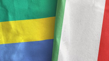 İtalya ve Gabon iki bayraklı kumaş 3D görüntüleme