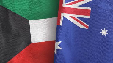 Avusturalya ve Kuveyt iki bayraklı tekstil kumaşı 3D