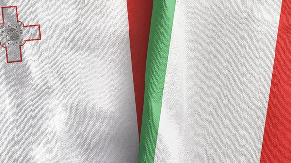Italien och Malta två flaggor textilduk 3D-rendering — Stockfoto