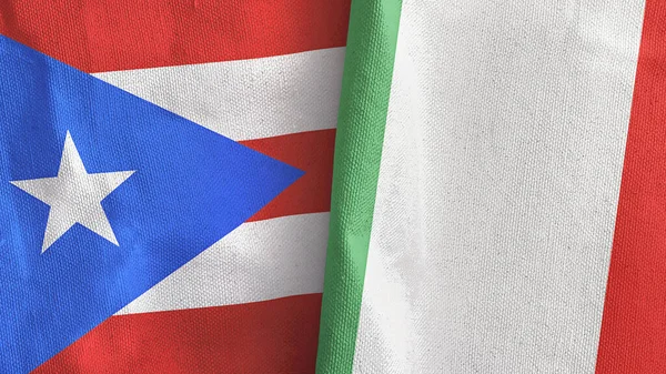 Italië en Puerto Rico twee vlaggen textiel doek 3D rendering — Stockfoto