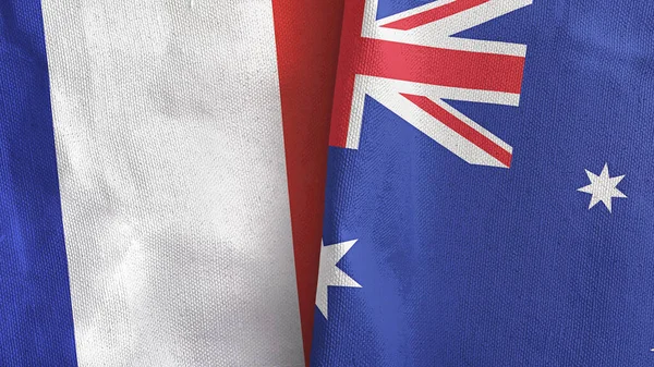 Australia and France two flags textile cloth 3D rendering — Stock Photo, Image