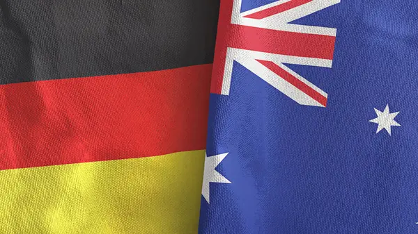 Australia y Alemania dos banderas de tela textil 3D renderizado — Foto de Stock