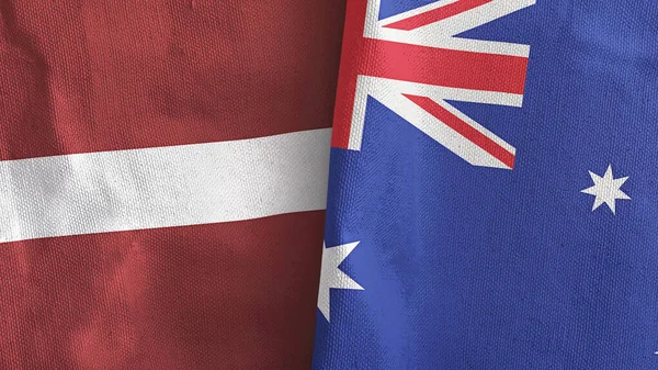 Австралія і Латвія два прапори текстильного одягу 3D рендеринга — стокове фото
