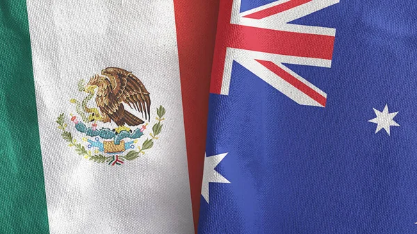 Australia y México dos banderas de tela textil 3D renderizado — Foto de Stock