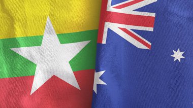 Avusturalya ve Myanmar iki bayrak tekstil kumaşı 3D