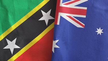 Avusturalya ve Saint Kitts ve Nevis iki bayraklı tekstil kumaşı 3D