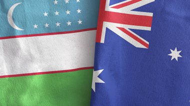Avusturalya ve Özbekistan iki bayraklı kumaş 3D görüntüleme