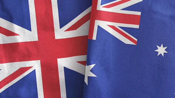 Australia and United Kingdom two flags textile cloth 3D rendering — Stock Photo, Image
