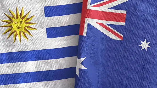 Avustralya ve Uruguay iki bayraklı tekstil kumaşı 3D