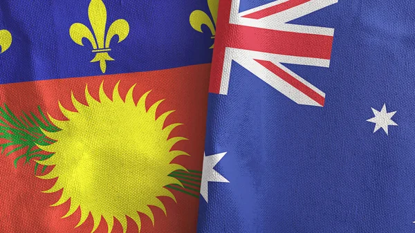 Australia and Guadeloupe two flags textile cloth 3D rendering — Stock Photo, Image