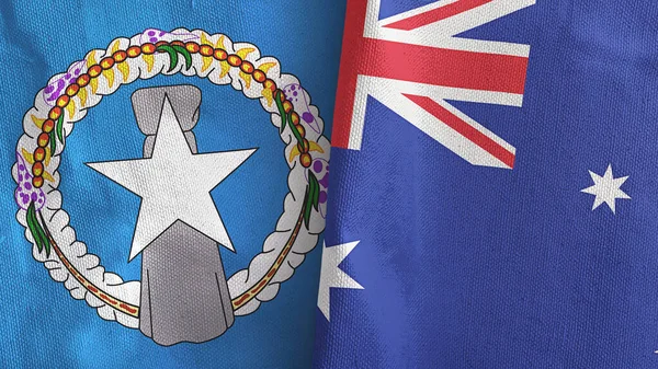 Austrálie a Severní Mariany dvě vlajky textilní látky 3D vykreslování — Stock fotografie