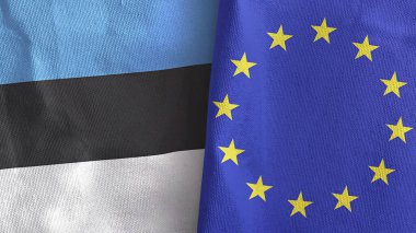 European Union and Estonia two flags textile cloth 3D rendering